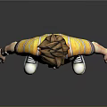 3D Boy Character Model Wearing Striped Orange Shirt Blue T-shirt Brown Shorts with Colorful Patches