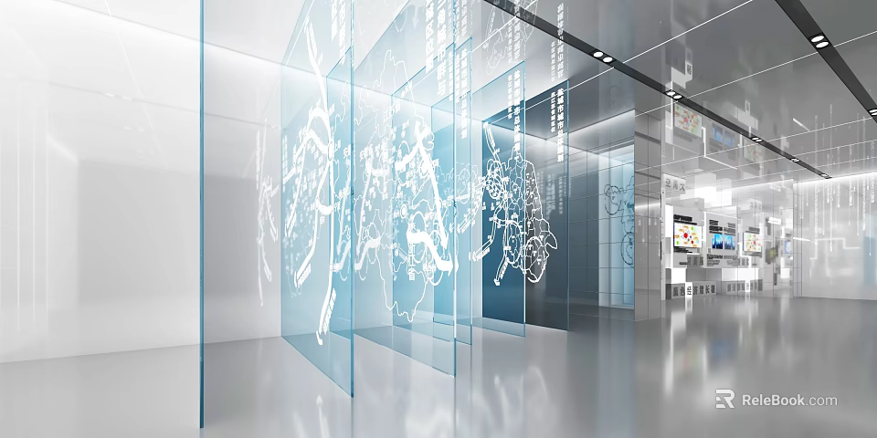 Modern Commercial Equipment With Transparent Glass Partitions White World Maps And Charts In Office Space 3d model 