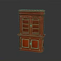 Traditional Red Mahogany Cabinet With Glass And Wooden Doors Two Tiered Design