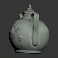 Celadon Teapot with Branch and Flower Pattern Elegant Traditional Design with Lid and Curved Handle