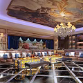 Luxury KTV Interior Design With Chandelier Sofas TV Screen And Decorative Ceiling 3d model
