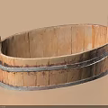 Vintage Oval Shaped Wooden Bucket with Worn Texture Metal Stripes and Handles for Daily Use