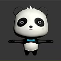 Cute Black And White Panda Doll With Pink Cheeks Blue Bow Tie And Outstretched Arms 3d model