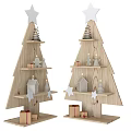 Wooden Christmas Tree Shaped Decorative Ornament Set With Shelves And Small Decorations
