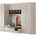 Cozy Kids Bed in Children's Room With Cartoon Bear Mural and Built in Cabinets