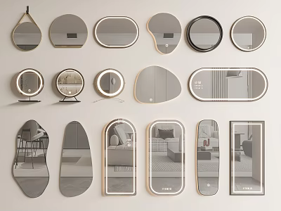 Various Shaped Decorative Mirrors With Modern Designs For Home Decoration Styles 3d model
