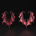 Red Bat Wing Shaped Decorative Ornament Set Two Pieces on Black Background 3d model