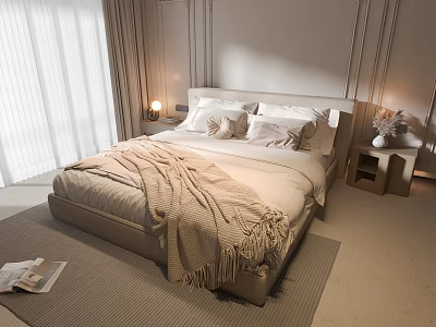 Bed Double Bed Modern Bedroom Bedroom Cream Wind Bed Cream Wind Bedroom Nightstand