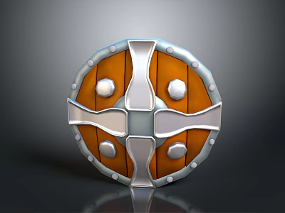 Medieval Circular Shield Featuring Wooden Panels Metal Cross Frame and Rivets 3d model