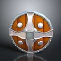 Medieval Circular Shield Featuring Wooden Panels Metal Cross Frame and Rivets