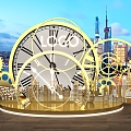 Technology clock building silhouette time device meichen photo clock gear 3d model