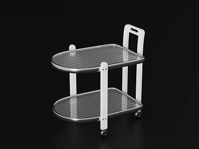 Contemporary Two Tier Side Table With Glass Top Metal Frame And Rolling Wheels 3d model