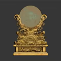 Traditional Ornate Decorative Object With Golden Carved Base And Round Jade Top