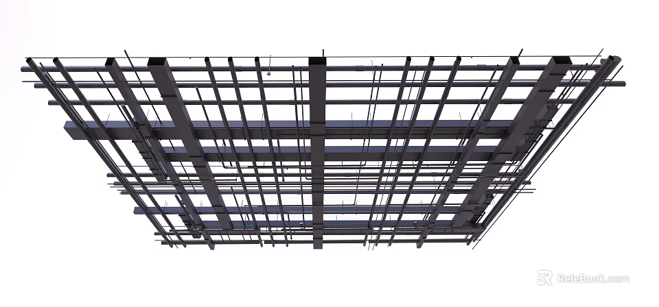 Ceiling Metal Frame Structure With Grid Design And Construction Details 3d model 