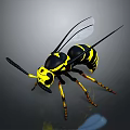 Detailed Black and Yellow Wasp with Transparent Wings and Yellow Legs