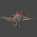 Realistic Dinosaur Model With Red Spines And Gray Body On Gray Background