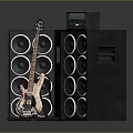 Professional Audio Equipment Setup Featuring Large Black Speakers Amplifier And Electric Bass Guitar