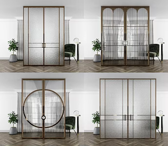 Light luxury double door double opening sliding door glass partition screen 3d model