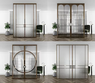 Light luxury double door double opening sliding door glass partition screen 3d model