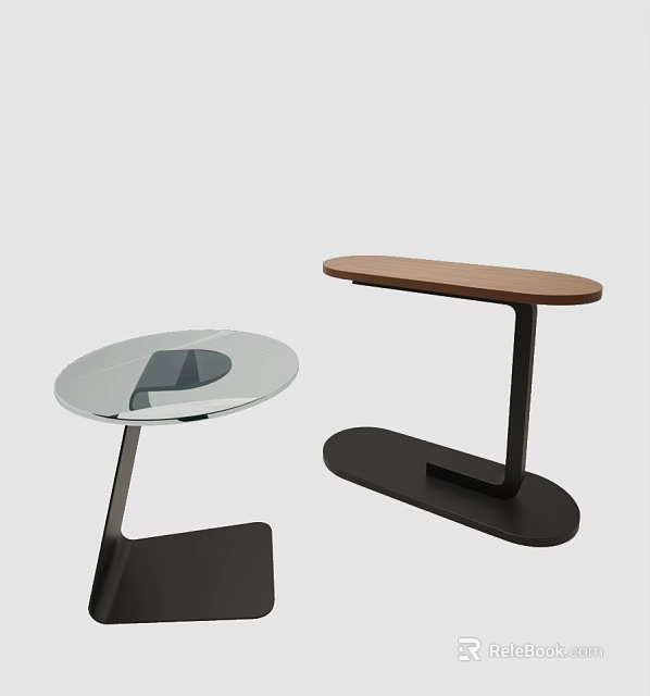 Modern Side Tables With Glass And Wooden Tops And Black Metal Bases 3d model 