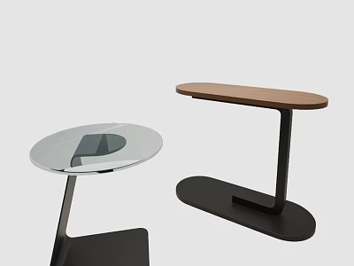 Modern Side Tables With Glass And Wooden Tops And Black Metal Bases 3d model