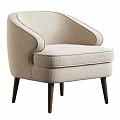Contemporary Beige Fabric Accent Chair With Curved Backrest Armrests And Dark Wooden Legs