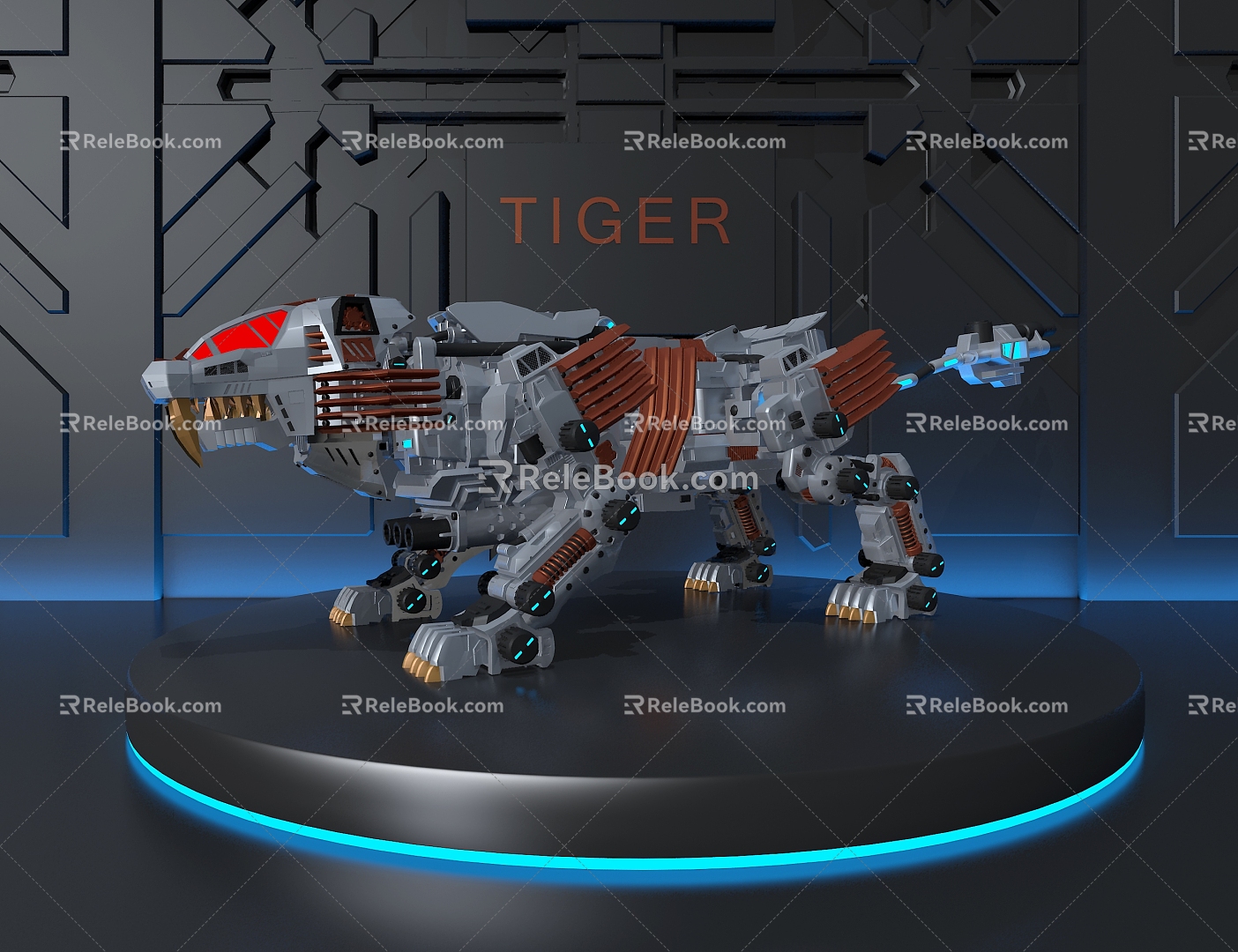 Mechanical Tiger Metal Ornaments Industrial Booth 3d model