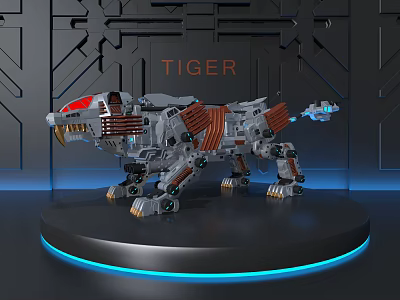 Mechanical Tiger Metal Ornaments Industrial Booth 3d model