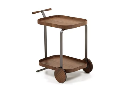 Mobile Wooden Side Table With Metal Frame Two Tier Shelves Handle And Wheels 3d model