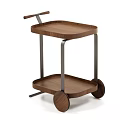 Mobile Wooden Side Table With Metal Frame Two Tier Shelves Handle And Wheels