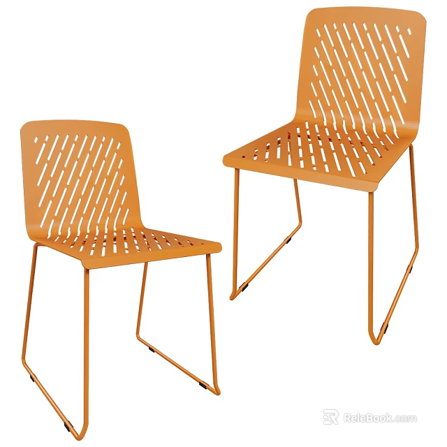 Modern Orange Bar Stools With Perforated Design And Sleek Metal Legs 3d model
