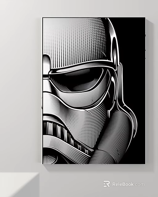 Abstract Painting Sci Fi Soldier Helmet With Black And White Geometric Lines And Dot Texture 3d model 