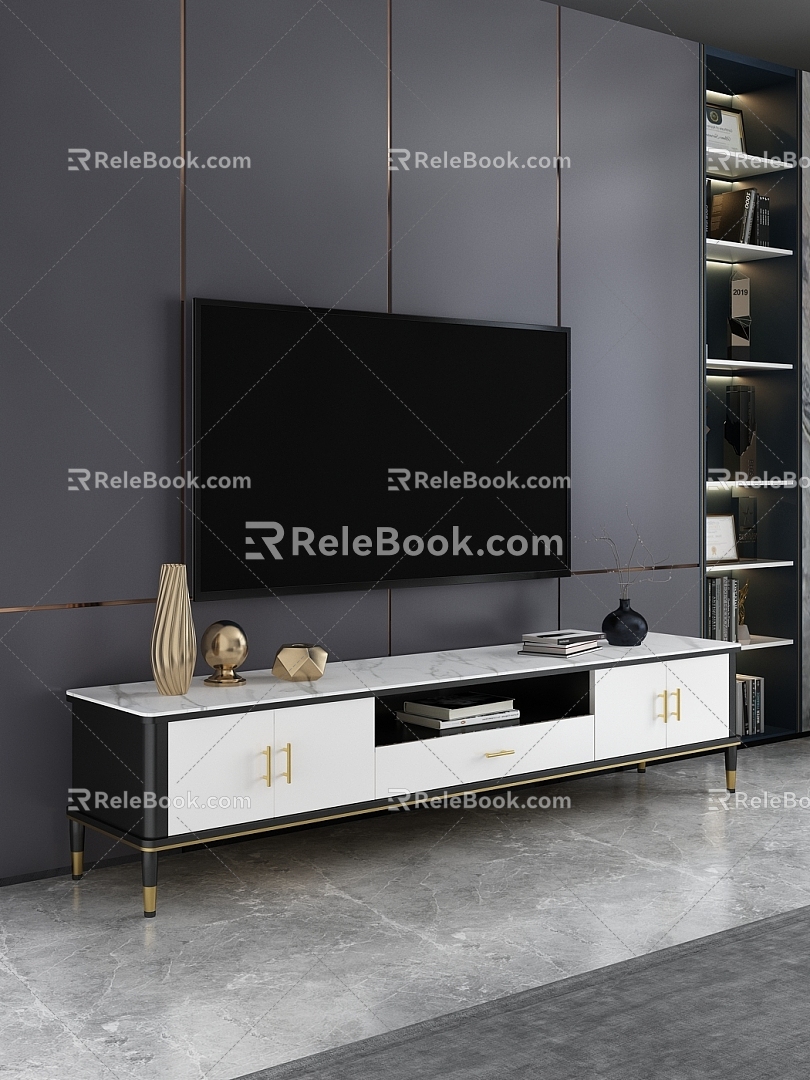 Living room TV cabinet coffee table TV cabinet coffee table combination TV cabinet background wall ornaments 3d model