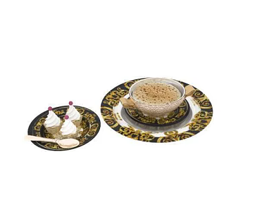 Elegant Ceramic Plates and Bowls with Intricate Gold Patterns in Table Setting 3d model