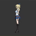 3D Anime Character Model With Blonde Hair Blue Bow Arms Outstretched Blue Skirt Brown Boots