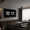 Modern Dark Tone Living Room Interior With Built In Large TV And Luxury Cozy Furniture