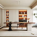 Modern Middle-ancient Style Study Bookcase Desk Chair Book Decoration Computer Table Lamp Potted Plant 3d model