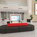 Modern Service Hall Interior Design With Service Desks Digital Display And Green Plants