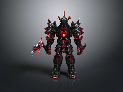Mythical Warrior Character In Black Red Spiked Armor With Horns Weapon And Glowing Red Elements 3d model
