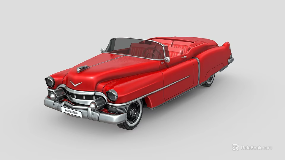Vintage Red Convertible Car With Classic Retro Design And Chrome Details 3d model 