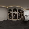 Modern High Ceiling Living And Dining Interior With Elegant Arch Design And Chic Pendant Lighting