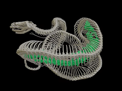 Coiled Snake Skeleton With Green Glowing Interior On Black Background 3d model