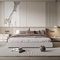 Modern Bedroom Interior Design With Marble Headboard Bed Accent Chair And Area Rug