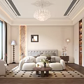 Elegant Bedroom Interior Design With Crystal Chandelier Built in Wardrobe Bed And Ottoman