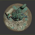Teal Mythical Character With Creature Features Holding Staff On Patterned Base 3d model
