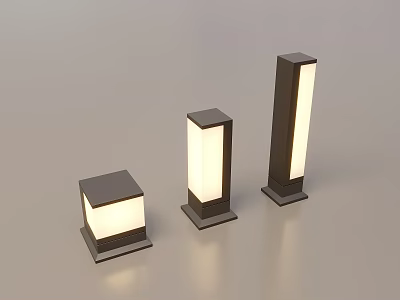 Modern Outdoor Lights with Three Different Heights Black Casing and White Illuminated Panels 3d model