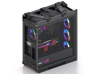 ASUS ROG Black Gaming Computer Case With Transparent Side Panel RGB Fans And Internal Hardware 3d model