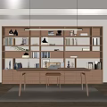 Modern Study Room Interior Design With Wooden Bookshelf Desk Stool Hanging Lights And Striped Rug