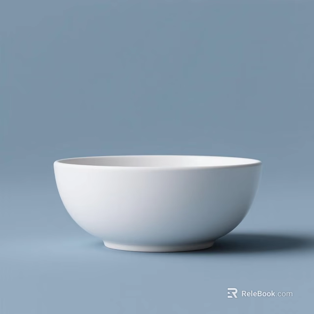 White Ceramic Bowl Tableware Set with Smooth Surface and Light Blue Backdrop 3d model 