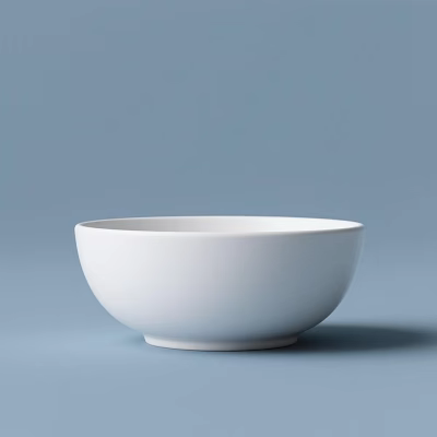 White Ceramic Bowl Tableware Set with Smooth Surface and Light Blue Backdrop 3d model